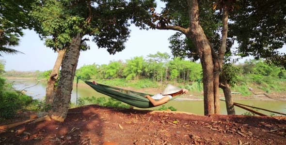 Tourist Girl Sleeping On Hammock, Laos 2