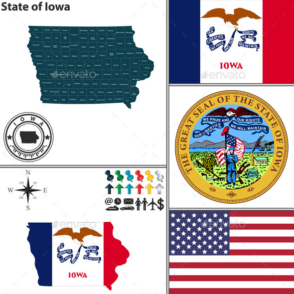 Map of State Iowa, USA - Travel Conceptual