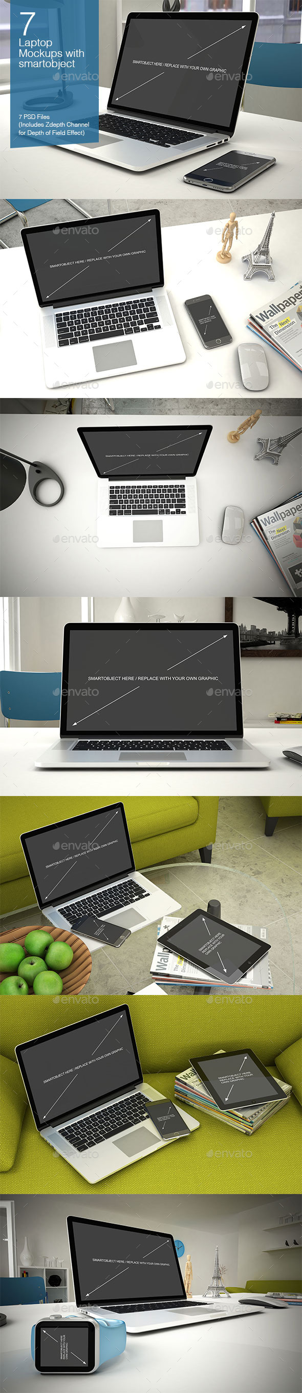 Laptop Mockup 7 Poses - Laptop Displays