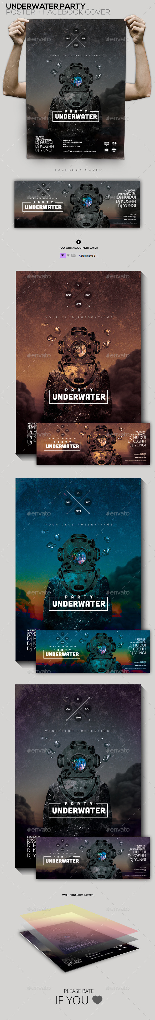 Party Underwater Poster/ Facebook Cover - Clubs & Parties Events