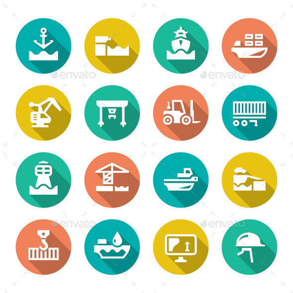 Set Flat Icons of Seaport - Man-made objects Objects