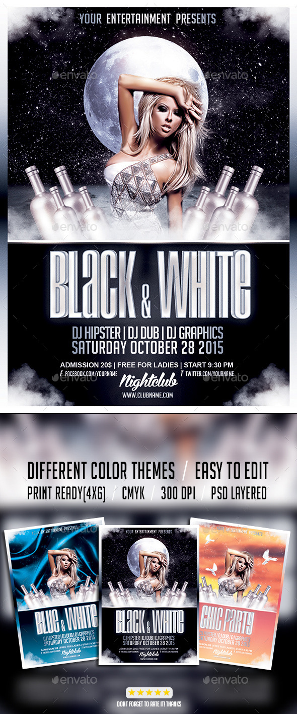 Black & White Chic Party PSD Flyer Template - Events Flyers