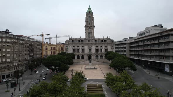 Aerial View of Porto City Hall on Liberdade Square Porto