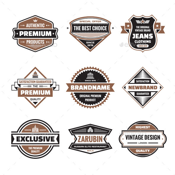 9 Labels & Badges - Vector Set - Decorative Symbols Decorative