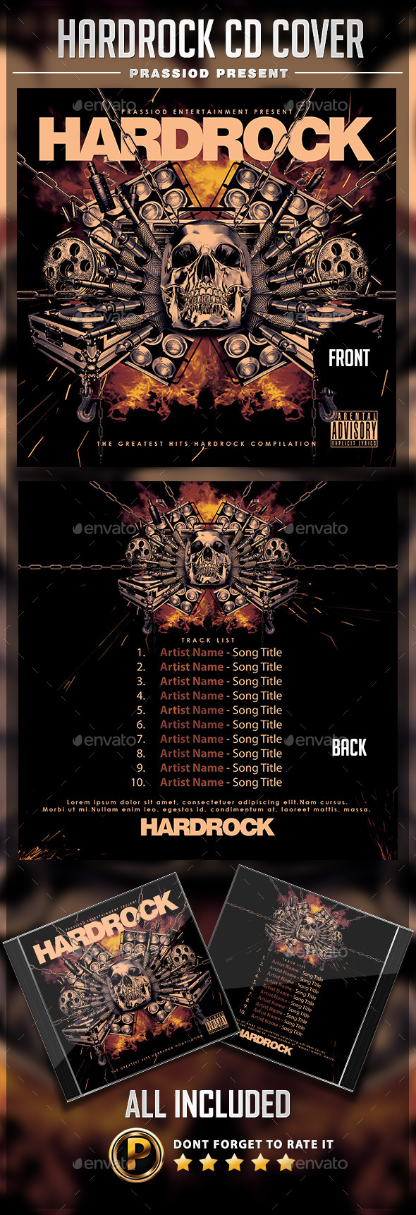 Hardrock CD Cover Template - CD & DVD Artwork Print Templates