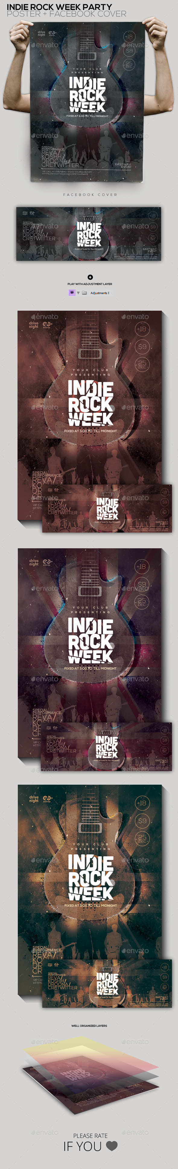 Indie Rock Week Party Poster/Facebook Cover - Concerts Events