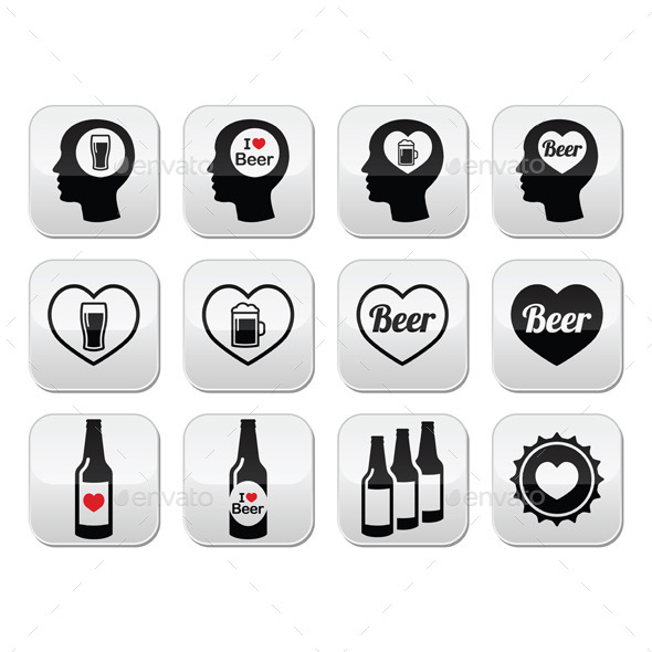 Man Loving Beer Buttons Set - Food Objects