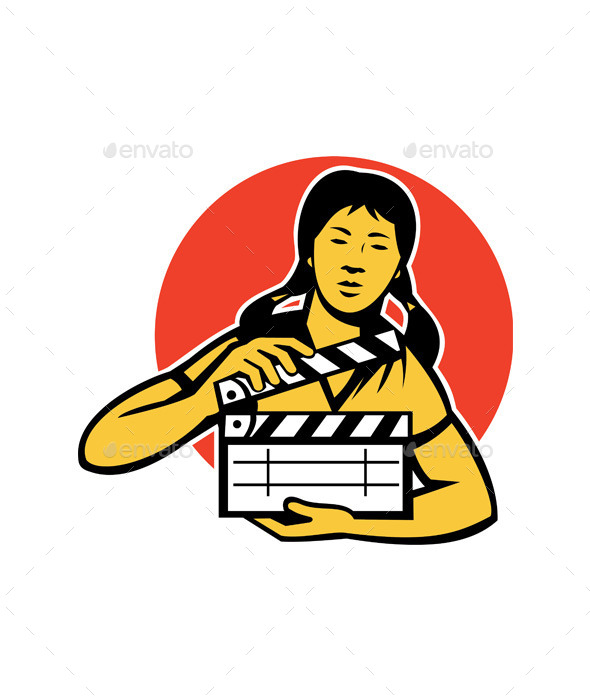 Asian Woman with Movie Clapboard - People Characters