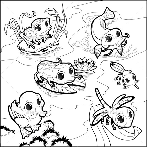 Animals in a Pond - Animals Characters