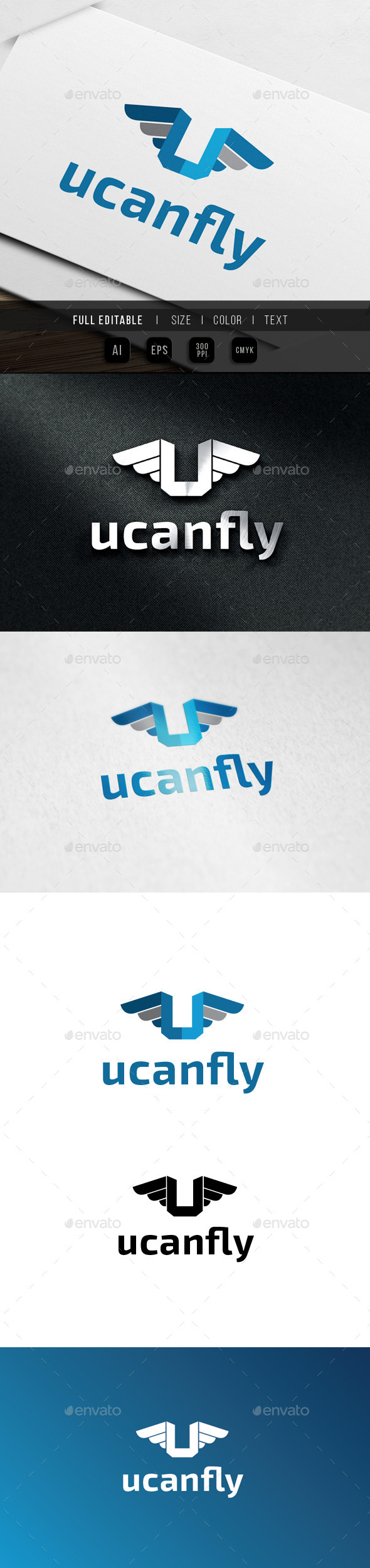 Letter U - Fly Wing Logo - Letters Logo Templates