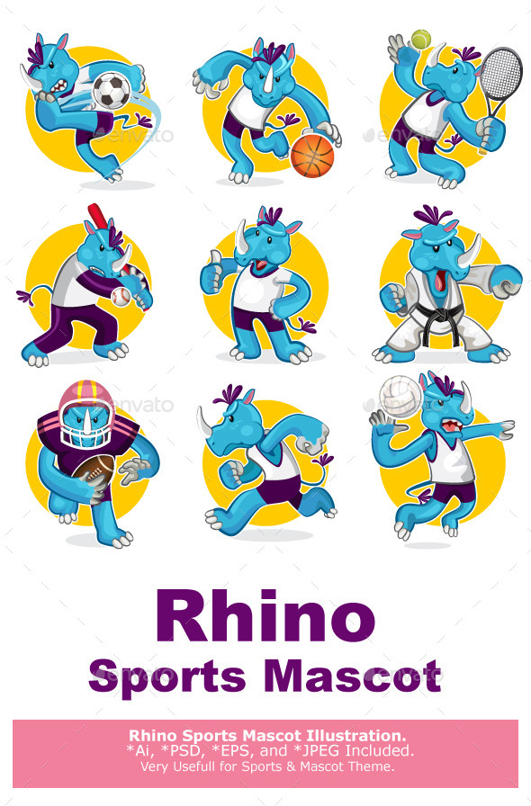 Rhino Sports Mascot Collection Set - Sports/Activity Conceptual