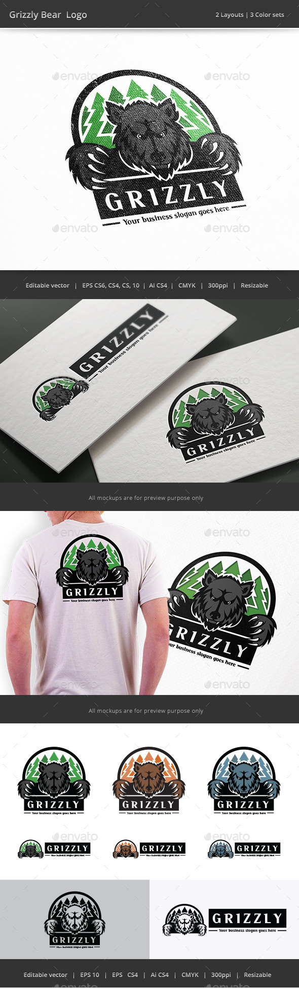 Grizzly Bear Forest Logo - Nature Logo Templates