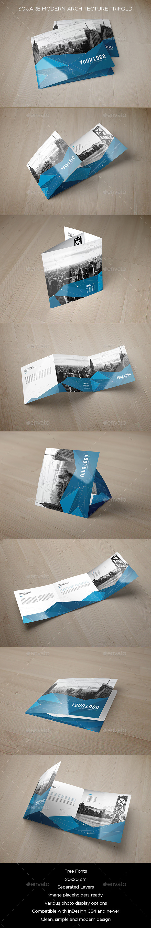 Square Modern Architecture Trifold - Brochures Print Templates