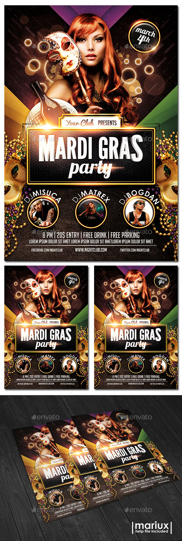 Mardi Gras Party Flyer - Clubs & Parties Events