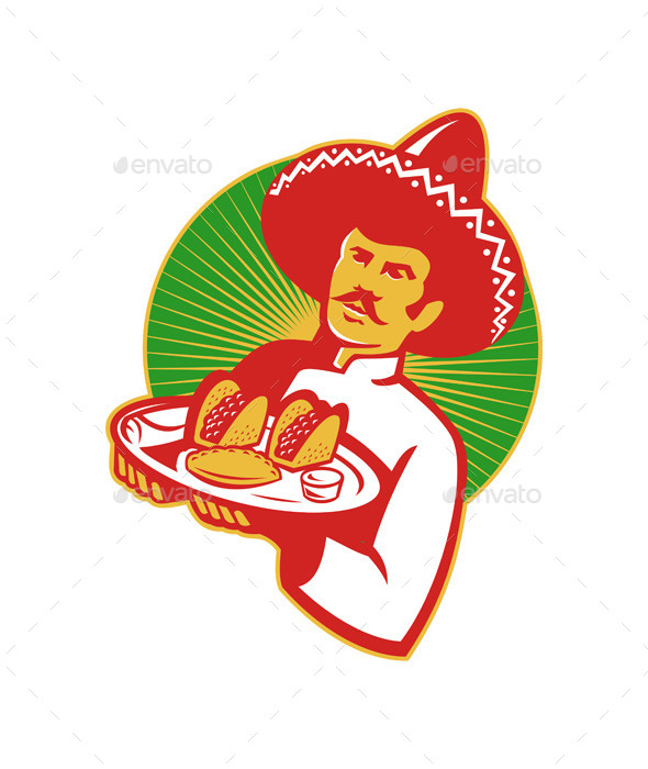 Retro Mexican Chef Serving Food - People Characters