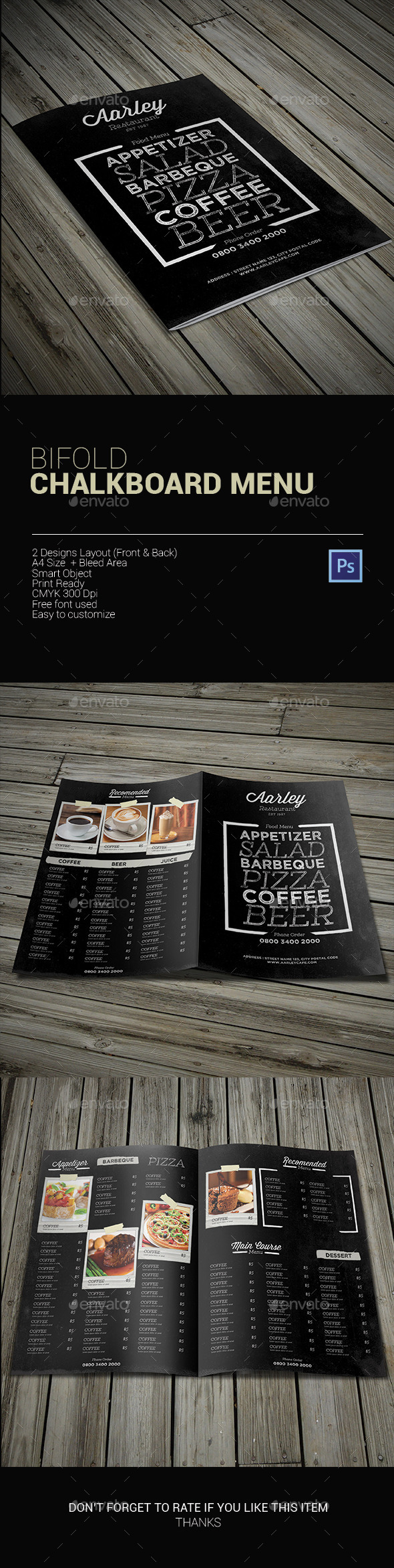 Bifold Chalkboard Menu - Food Menus Print Templates
