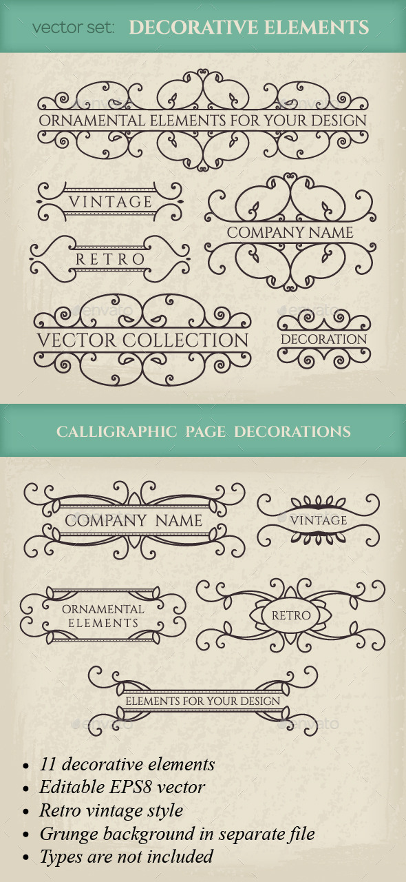 Vector Calligraphic Design Elements - Flourishes / Swirls Decorative