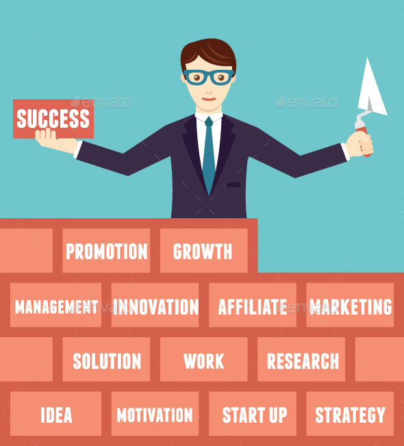 Businessman with Components of Business - Business Conceptual