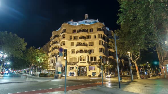 Architecture Detail of Casa Mila Night Timelapse Hyperlapse, Better Known As La Pedrera alt