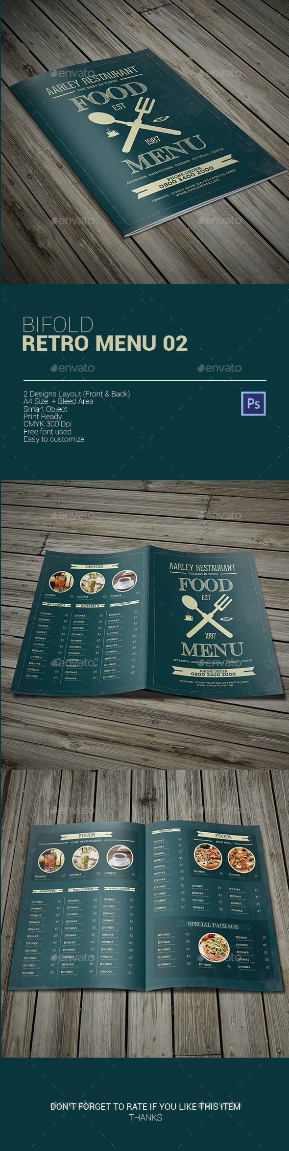 Bifold Retro Menu 02 - Food Menus Print Templates