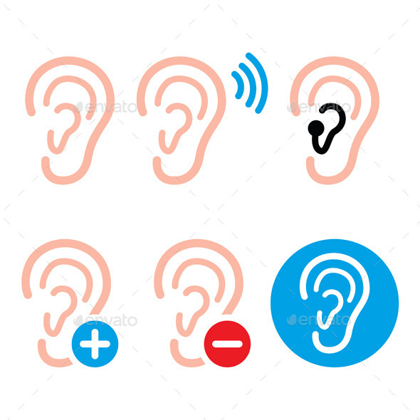 Ear Hearing Aid, Deaf Person - Health Problem Icon - People Characters