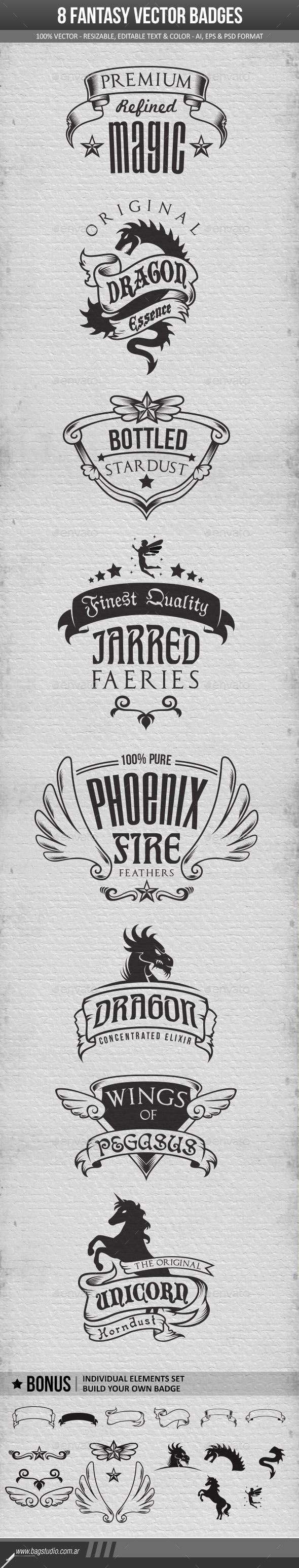 Fantasy Vector Badges Pack - Badges & Stickers Web Elements