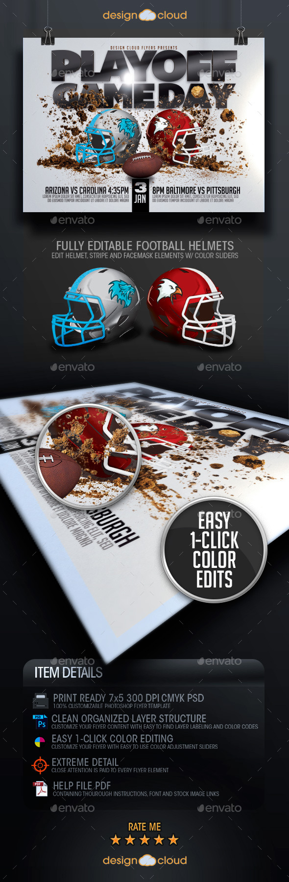 Playoff Game Day Football Flyer Template - Sports Events