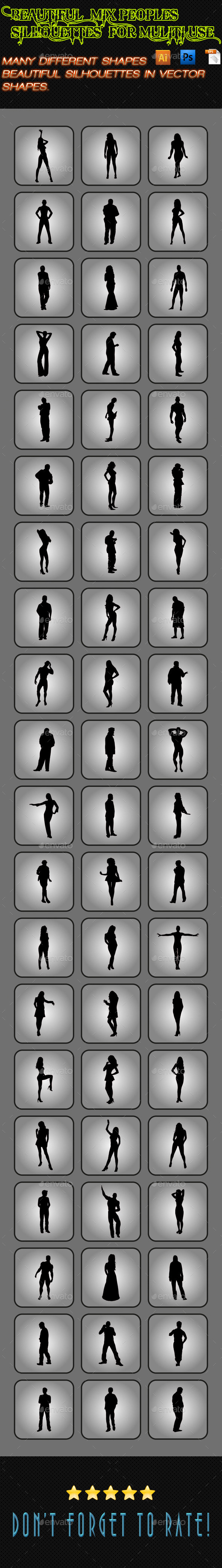 Mix of Men and Women Silhouettes - People Characters