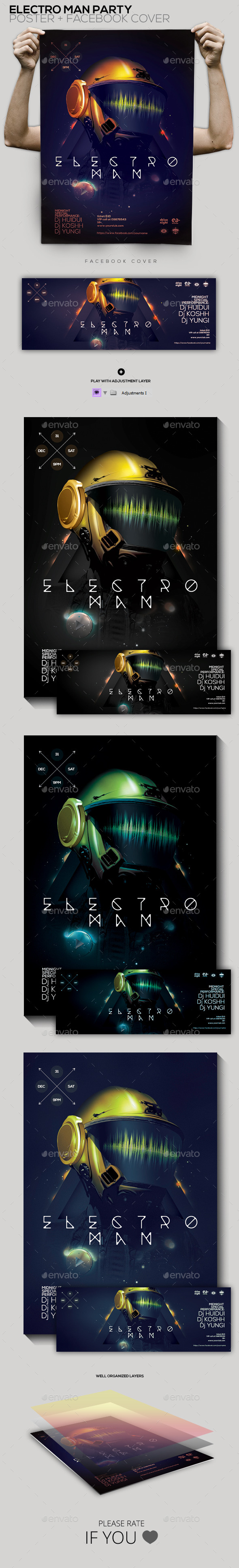 Electro Man Party Flyer/Poster/Facebook Cover - Clubs & Parties Events
