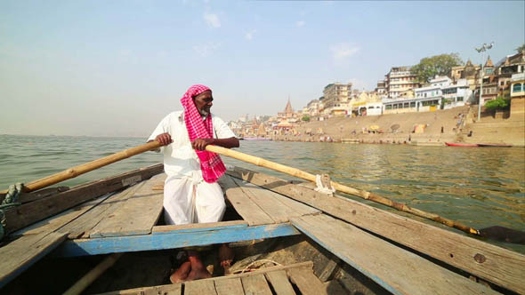 Indian Boatman At Varanasi Ganga River