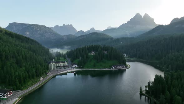 Lake of Misurina, aerial view of Dolomites alt