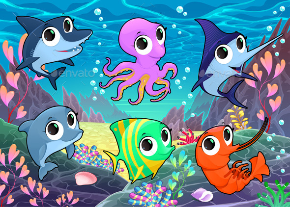 Marine Animals in the Sea - Animals Characters