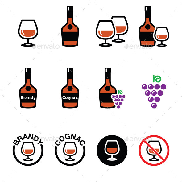 Brandy and Cognac Icon Set - Food Objects