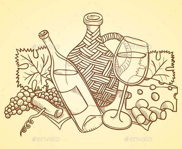 Wine Themed Drawing - Commercial / Shopping Conceptual