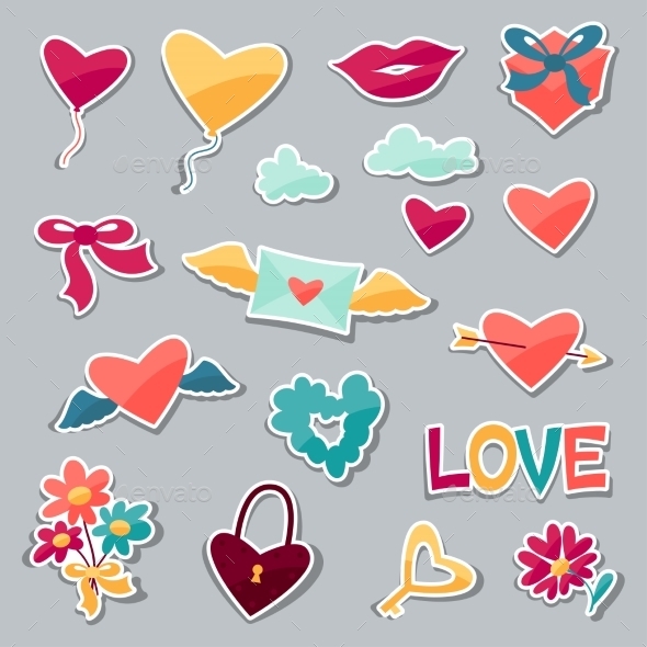 Set of Valentine's and Wedding Stickers - Valentines Seasons/Holidays
