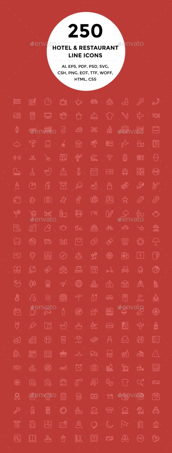 250 Hotel and Restaurant Line Icons - Icons