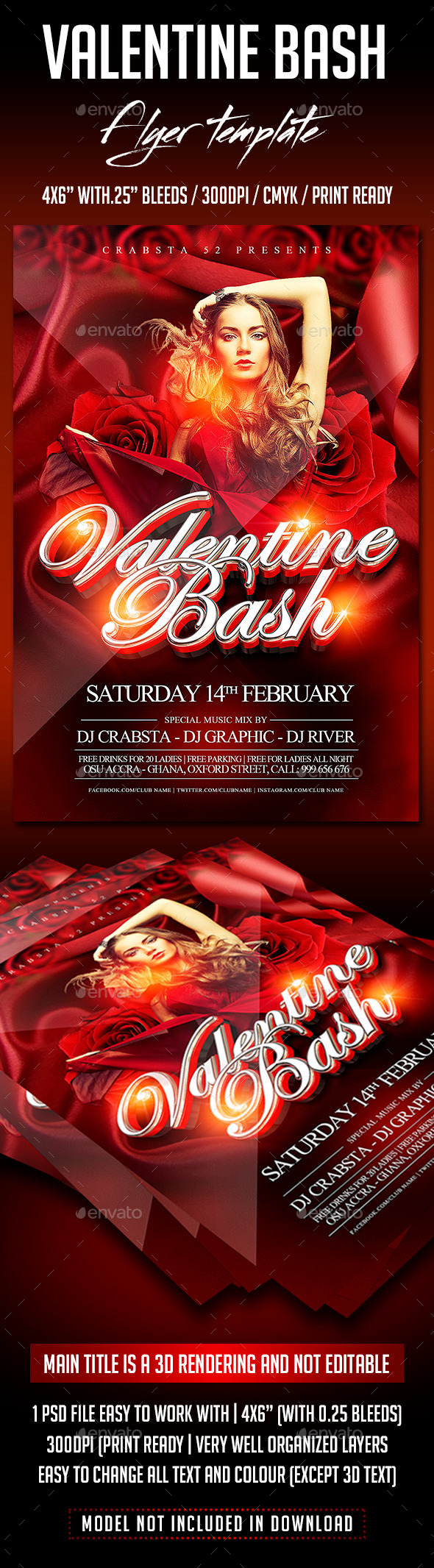 Valentine Bash Flyer Template - Flyers Print Templates