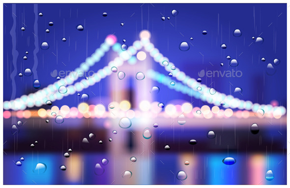 City Bridge in the Rain - Buildings Objects