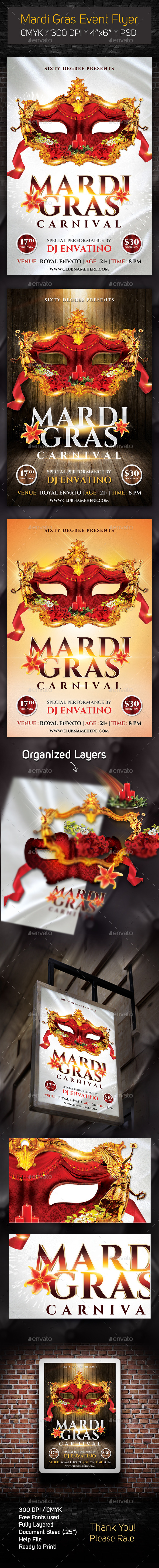 Mardi Gras Flyer - Clubs & Parties Events
