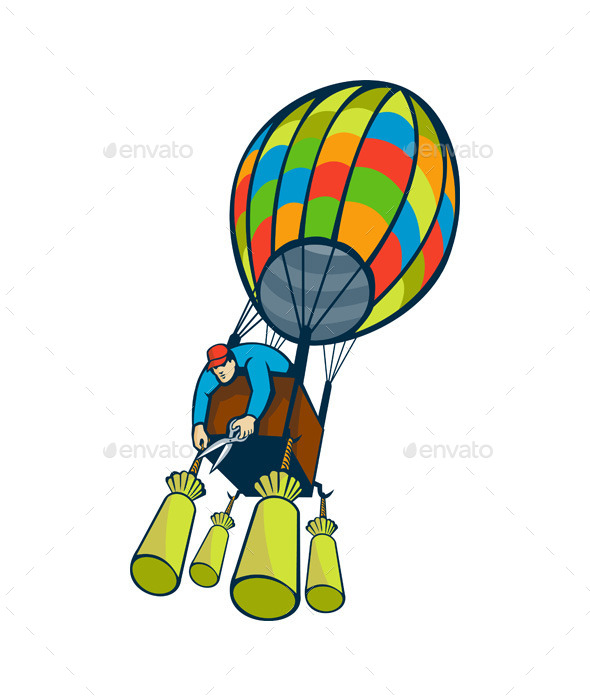 Man Cutting Ballast Hot Air Balloon - People Characters