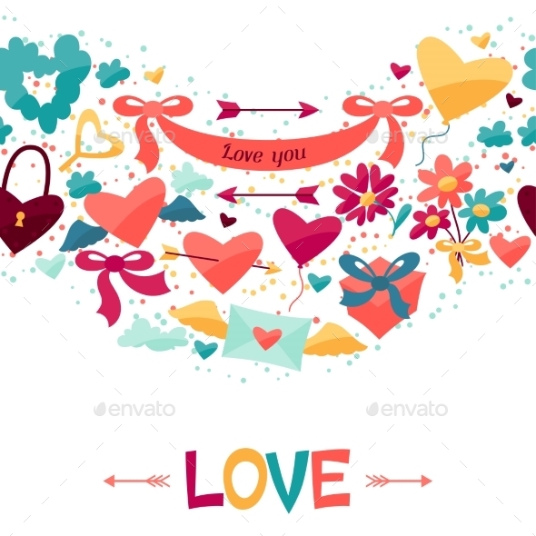 Pattern with Valentine's and Wedding Icons. - Valentines Seasons/Holidays