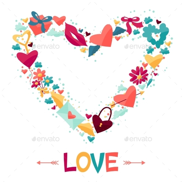 Background with Valentine's and Wedding Icons. - Valentines Seasons/Holidays