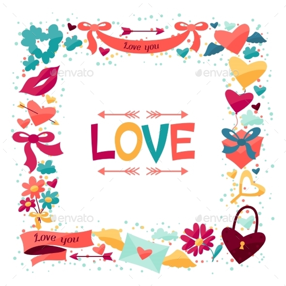 Background with Valentine's and Wedding Icons. - Valentines Seasons/Holidays