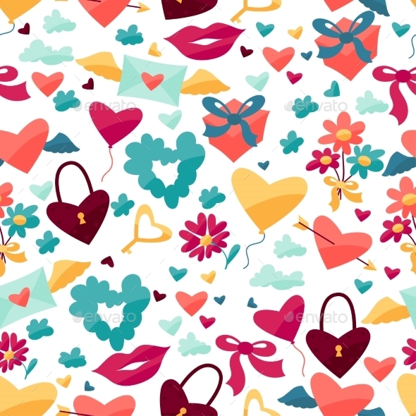 Pattern with Valentine's and Wedding Icons. - Valentines Seasons/Holidays