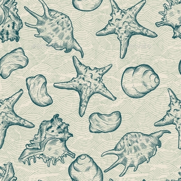 Seamless Background with Shells. - Travel Conceptual