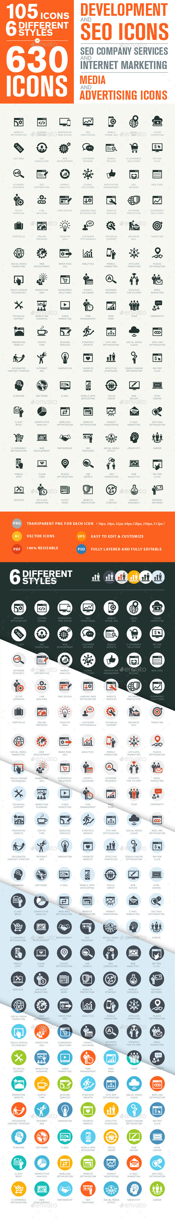 Set of Modern SEO Services Icons - Icons