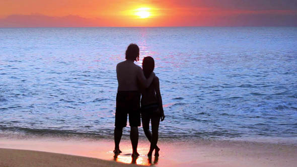 Romantic Couple At Beach During Sunset 3