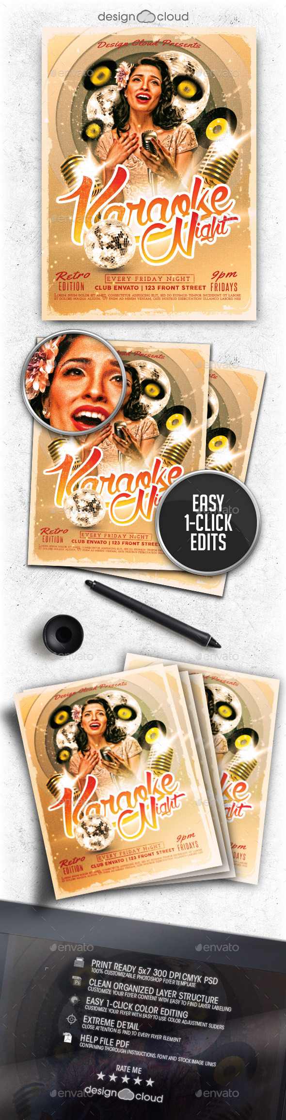 Retro Karaoke Night Flyer Template - Clubs & Parties Events