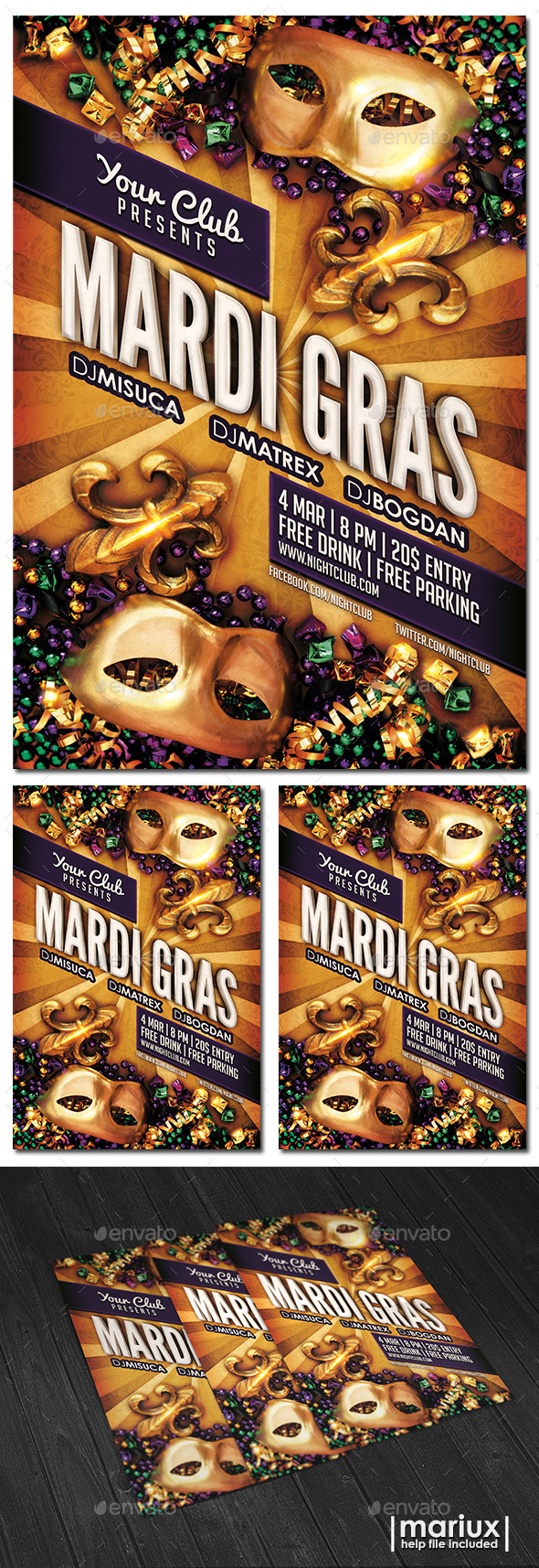 Mardi Gras Party Flyer - Clubs & Parties Events