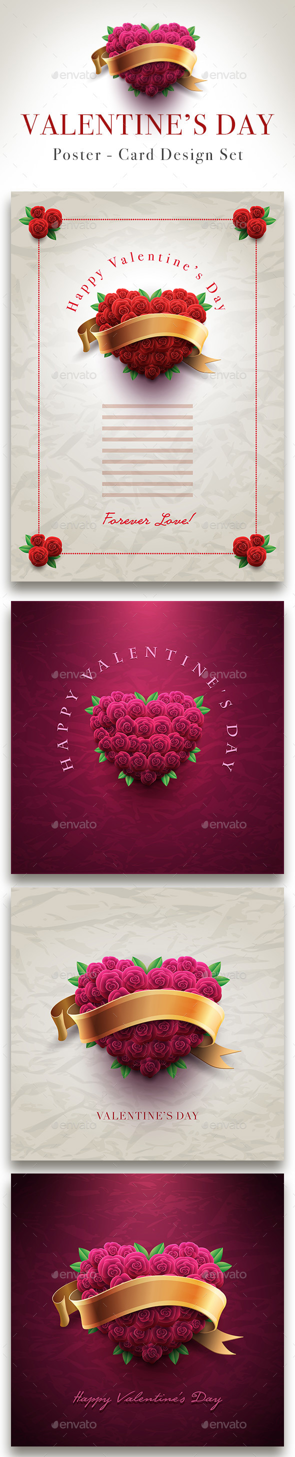 Valentine's Day Rose Heart Card Set - Valentines Seasons/Holidays